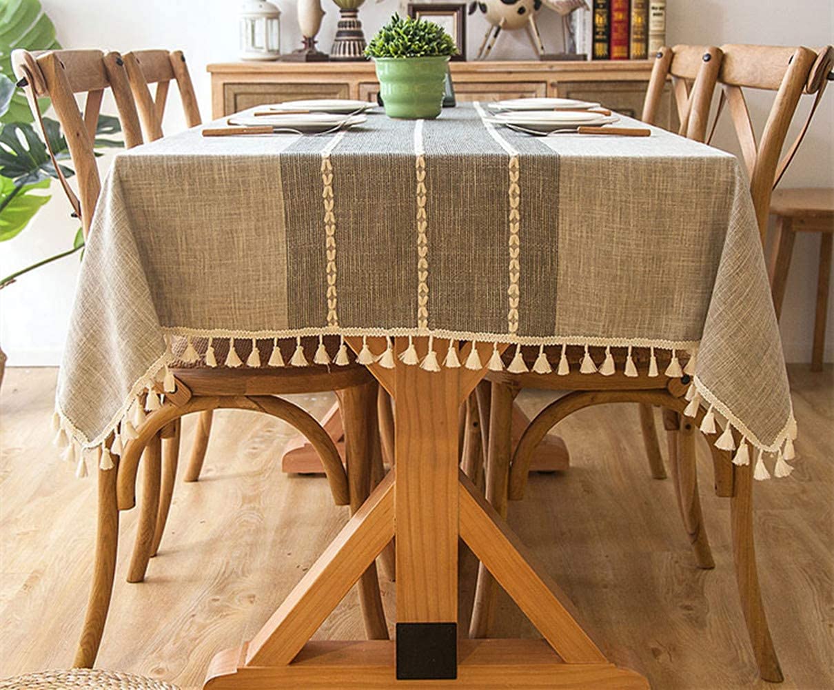 Tovaglia Grigia in Cotone E Lino Copritavolo in Pizzo Nappa Impermeabile E Antimacchia per La Decorazione in Cucina E Sala Da Pranzo,120CM*160CM