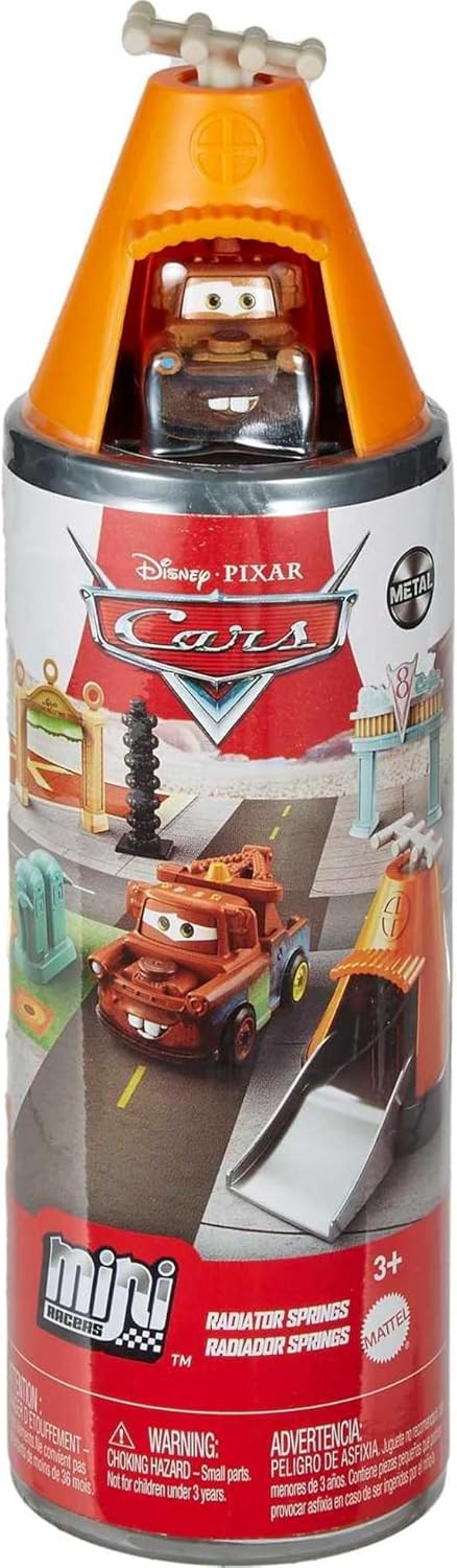 Mattel Disney and Pixar Cars Mini Racers Playset, On-the-Go Radiator Springs with 1 Mini Toy Car, Accessories & Portable Case