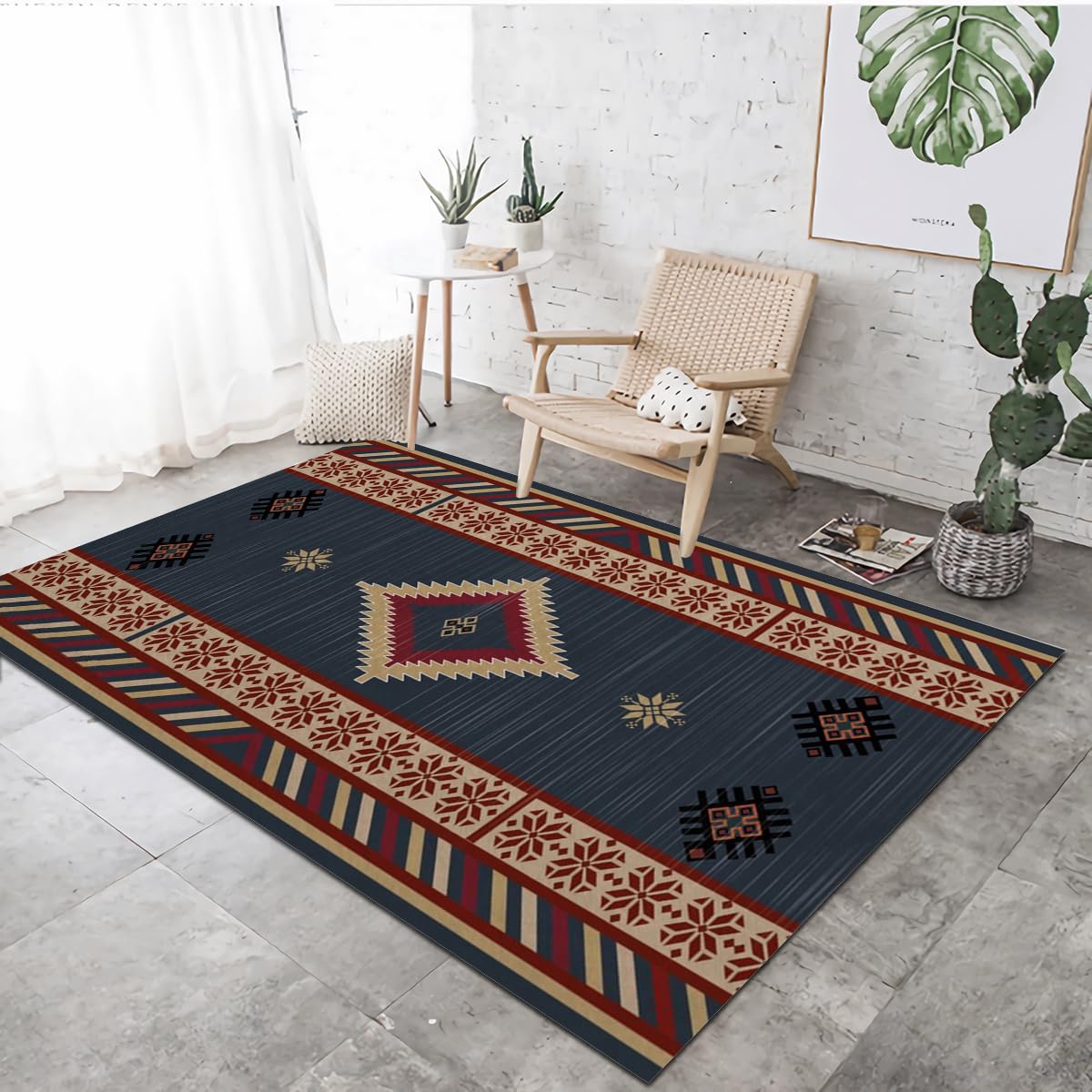 Moquette de salon VULORA douce et tapis au style Navajo avec finitions haut de gamme