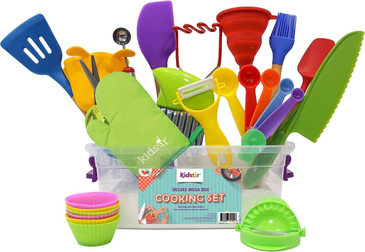 Kidstir Mega Cooking Set - Real Kitchen Tools Baking Set for Kids with Storage Bin [Actual Kitchen Utensils May Vary] Best Gift for Kids Girls & Boys Ages 5 and Up