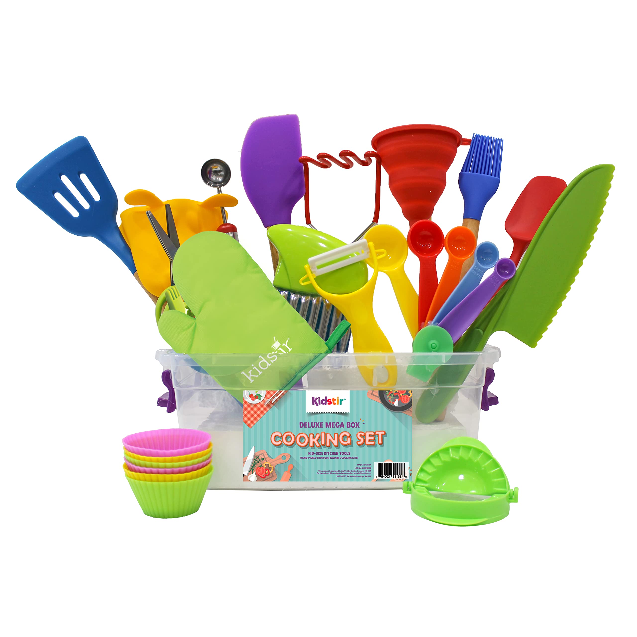 Kidstir Mega Cooking Set - Real Kitchen Tools Baking Set for Kids with Storage Bin [Actual Kitchen Utensils May Vary] Best Gift for Kids Girls & Boys Ages 5 and Up