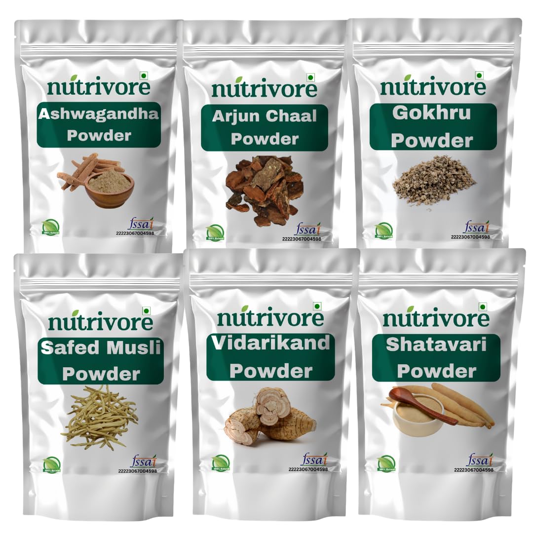 Nutrivore Ashwagandha, Arjun Chaal, Gokhru, Safed Musli, Vidarikand & Shatavari Powder Set of 6 50 Grams Each (B0DG395MNQ) Amazon Price History, Amazon Price Tracker