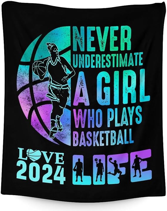 Basketball Throw Blanket for Girls - 40x50 Inches Crib Size - Soft Fluffy Cozy Blankets Gift - Black Sports Blanket Throws for Travel, Office