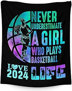 Basketball Throw Blanket for Girls - 40x50 Inches Crib Size - Soft Fluffy Cozy Blankets Gift - Black Sports Blanket Throws for Travel, Office