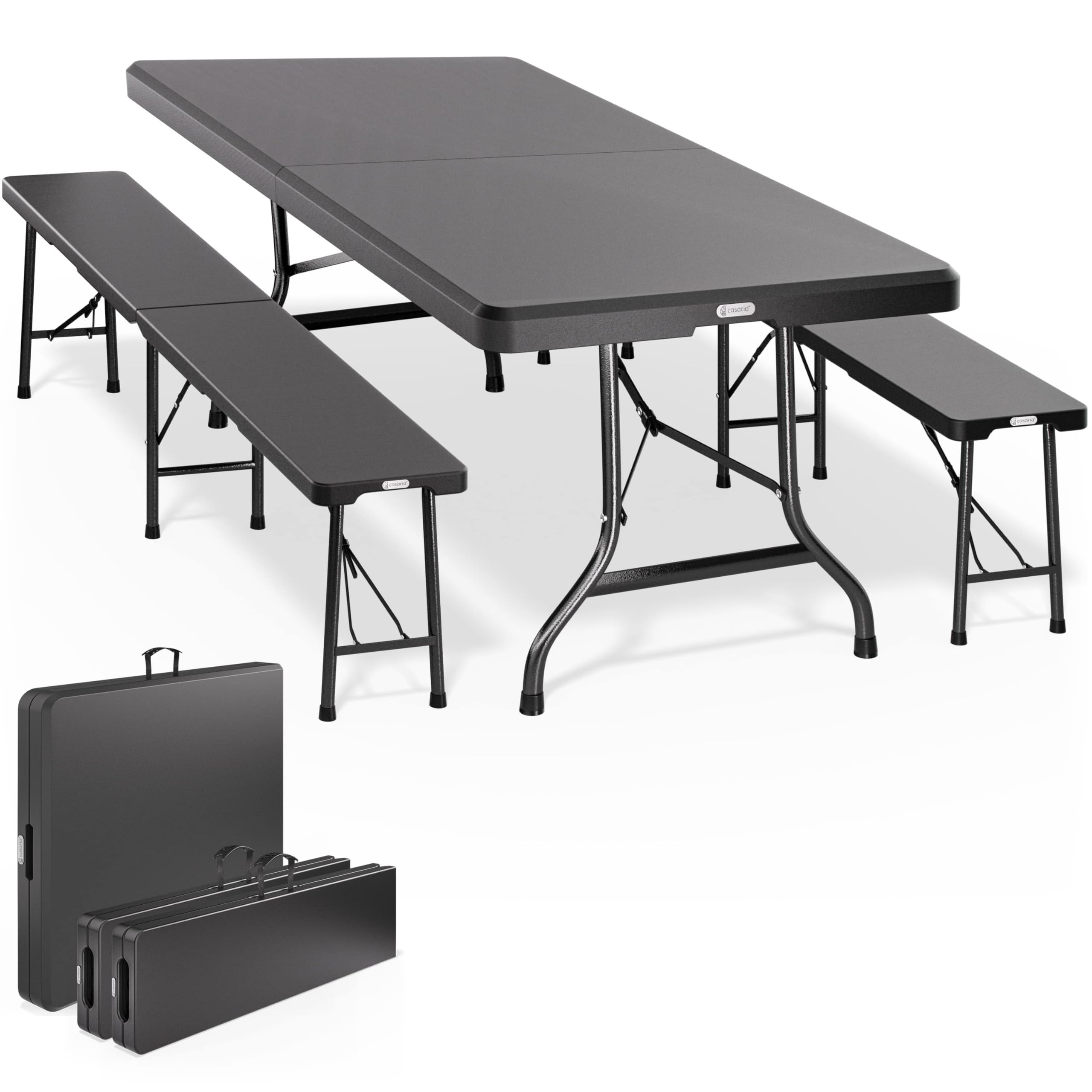Casaria® Set da Birreria Pieghevole in Plastica con Maniglia Tavolo 2x Panca 3 Pezzi 180cm Campeggio Giardino Sagra