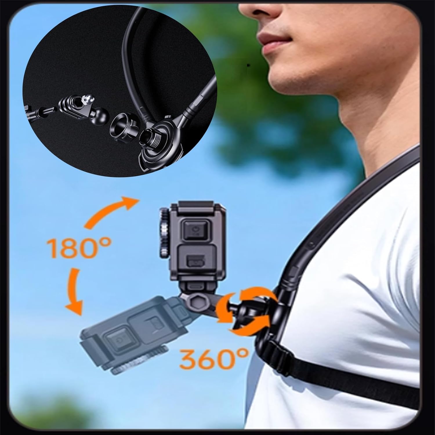 Neck Action Camera Holder, Three Claw Neck Mount Hands Free Sport Camera Holder with Chest Strap for POV Vlog Recording