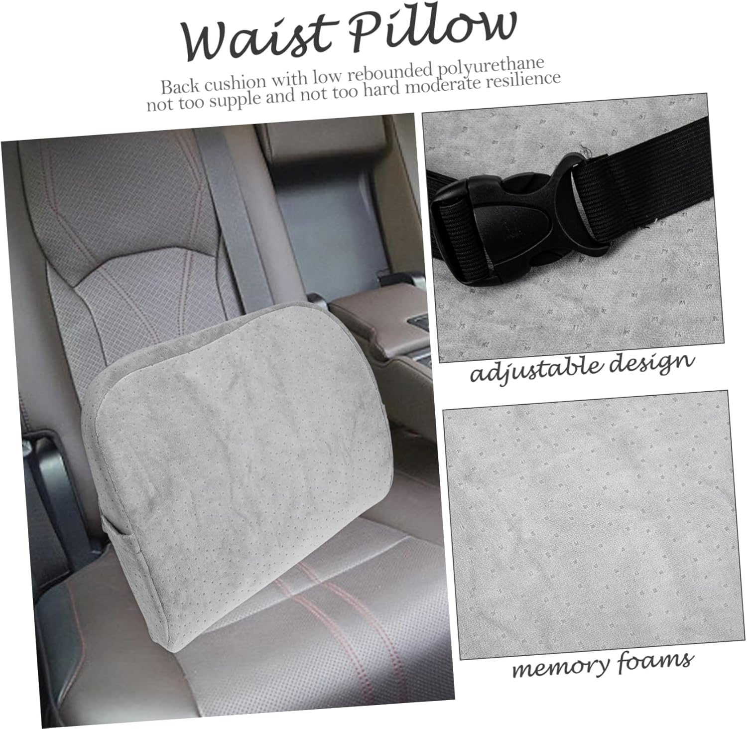 Zerodeko Memory Foam Lower Back Cushion for Car and Office Ergonomic Lumbar Support Pillow with Soft Material Comfortable Waist Relief Pad for Long Sitting Gray