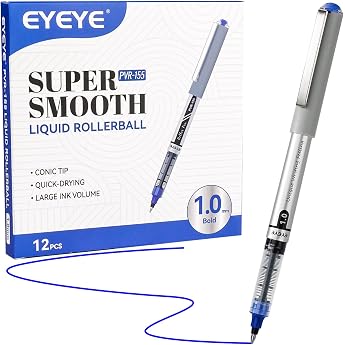 EYEYE 1.0mm Liquid Ink Rollerball Pen - Blue Pack of 12 Quick-drying roller smooth writing for diary notes office and school supplies