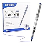 EYEYE Liquid Ink Rollerball Pens 1.0mm Blue, 12 Pack Bold Point Roller Ball Pen Quick Dry, Blue Ink Pens Fine Point Smooth Writing Pen for Journaling, Note Taking, Office, School Supplies