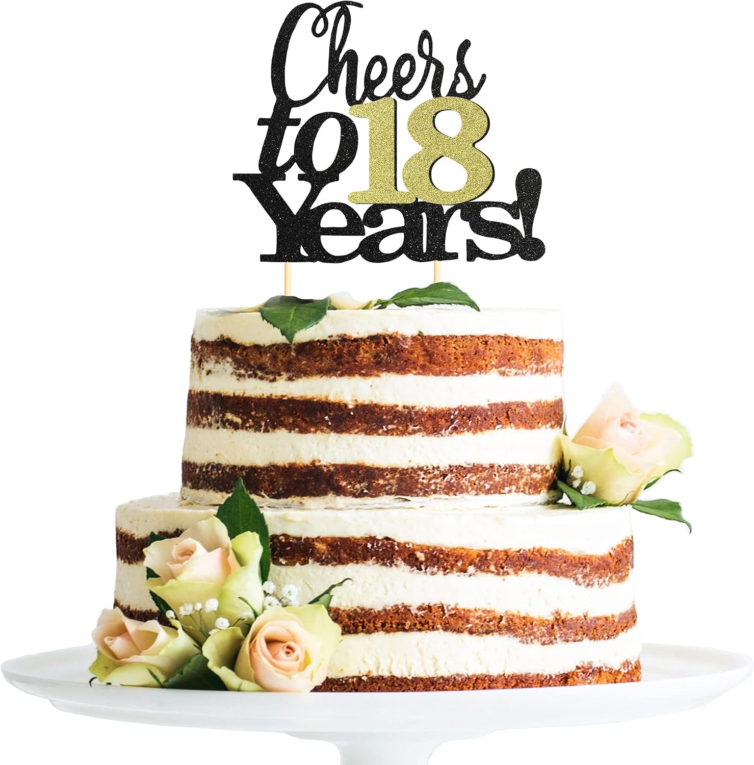 Tortenaufsatz Zum 8. Geburtstag – Glitzernd Schwarz-Gold, Mit „Cheers To 8 Years“ Aufschrift