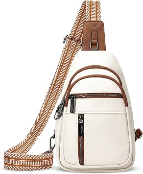Anti-theft Sling Bag for Women, Crossbody Chest Bags, PU Leather Small Fanny Pack with Adjustable Strap, White