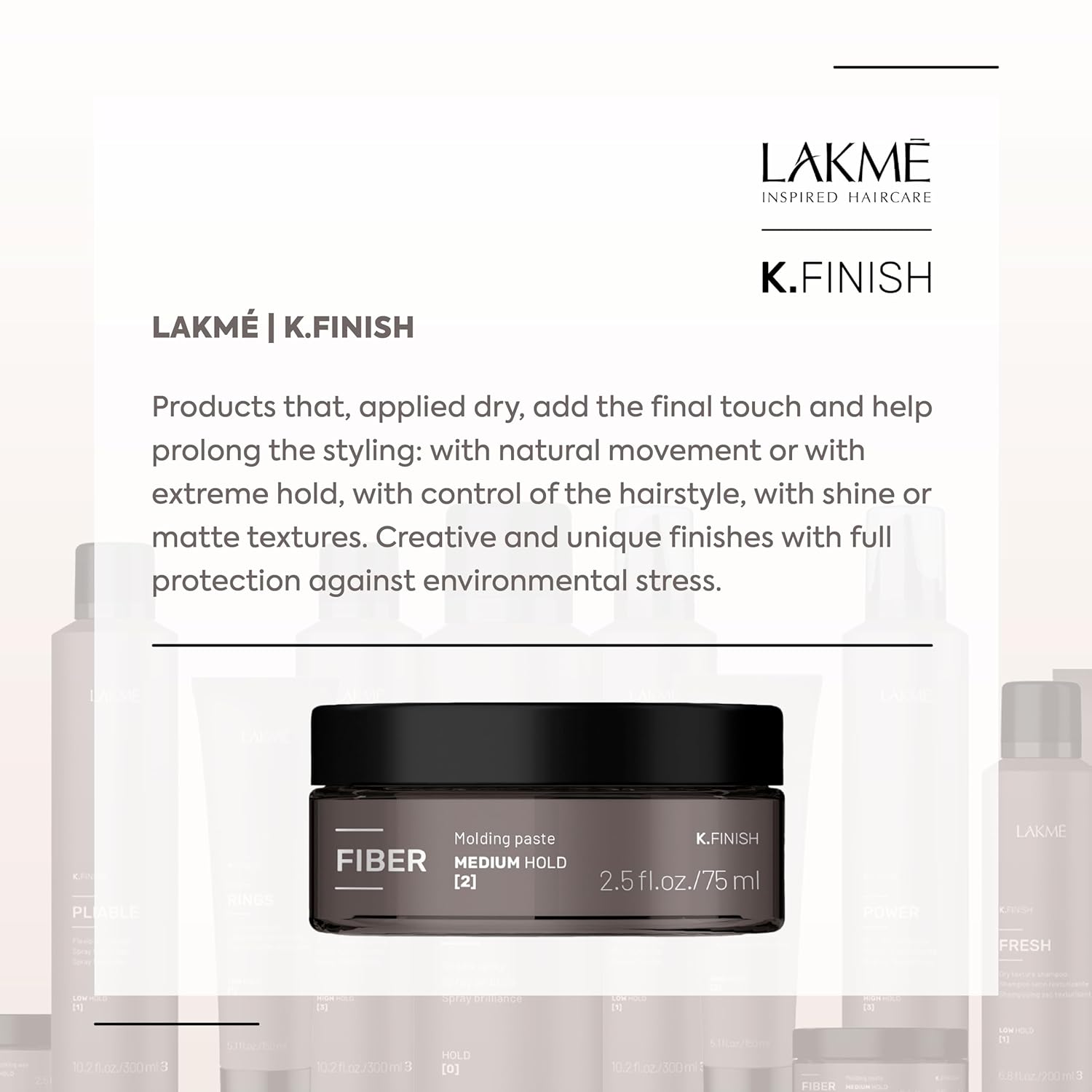 LAKMÉ K.Finish Fiber Medium Hold Styling Paste, Hair Pomade, Hair Styling Wax, Texturizing Paste, 2.5 Fl Oz