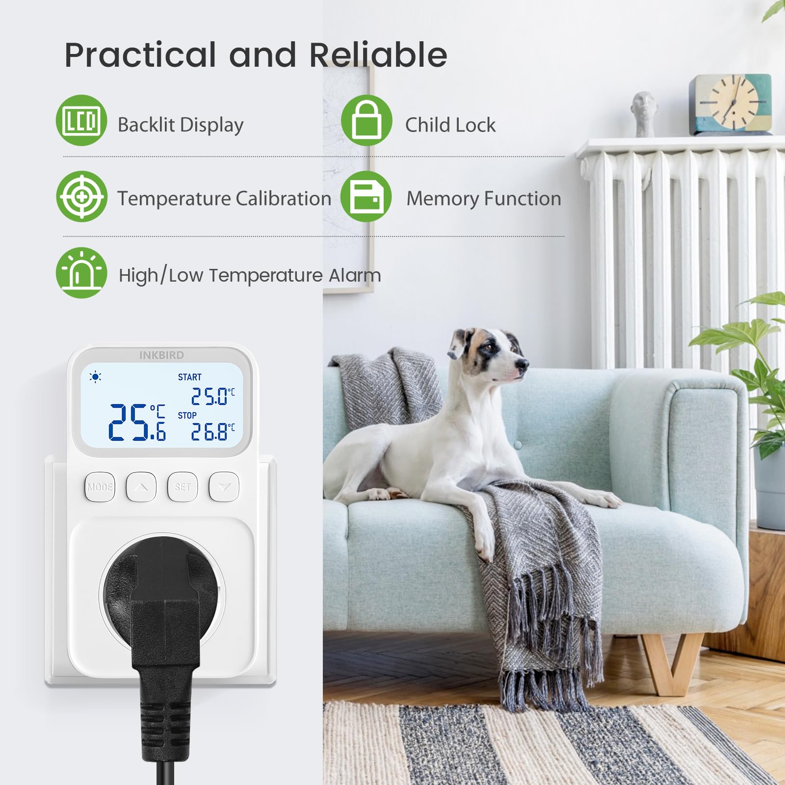 Inkbird C226T Termostato enchufable, Controlador de Temperatura Programable para Calefacción Refrigeración con Control de Tiempo, Función de Alarma y Memoria, Adecuado para Reptiles, Fermentación,
