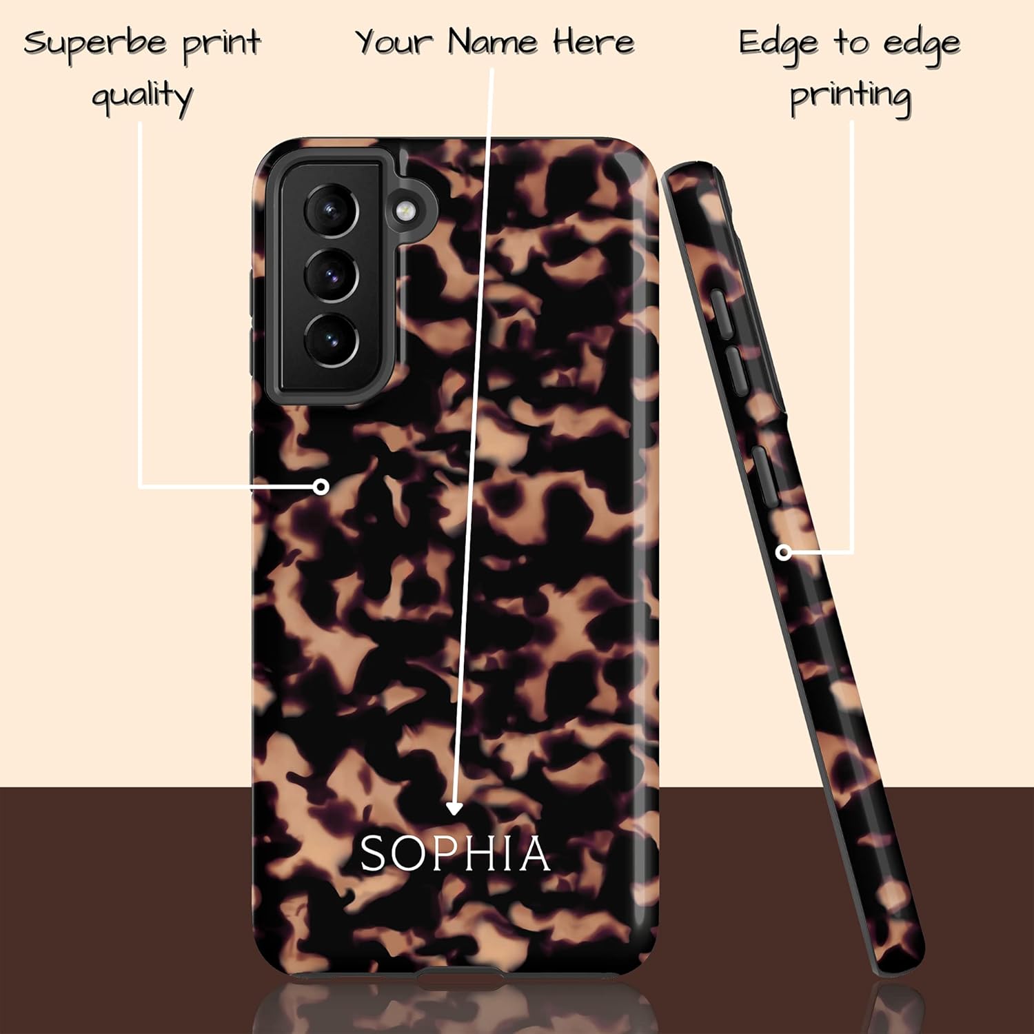 Custom Name Tortoise Shell Case, Animal Print Personalized Case, Compatible with Samsung Galaxy S26 Ultra, S25 Plus, S24, S23, S22, S21, S20