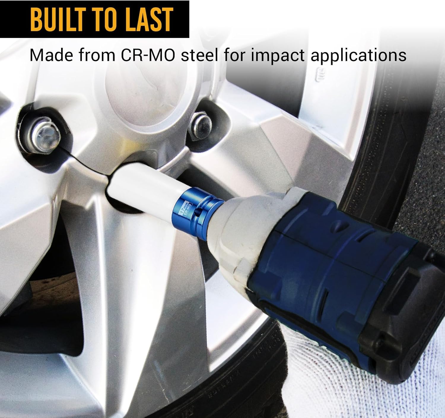 EWK 5-Piece 1/2 in Drive Non-Marring Lug Nut Socket Set, 15mm 17mm 19mm 21mm 22mm Thin Wall Wheel Sockets with Protective Sleeves for Alloy and Custom Rims