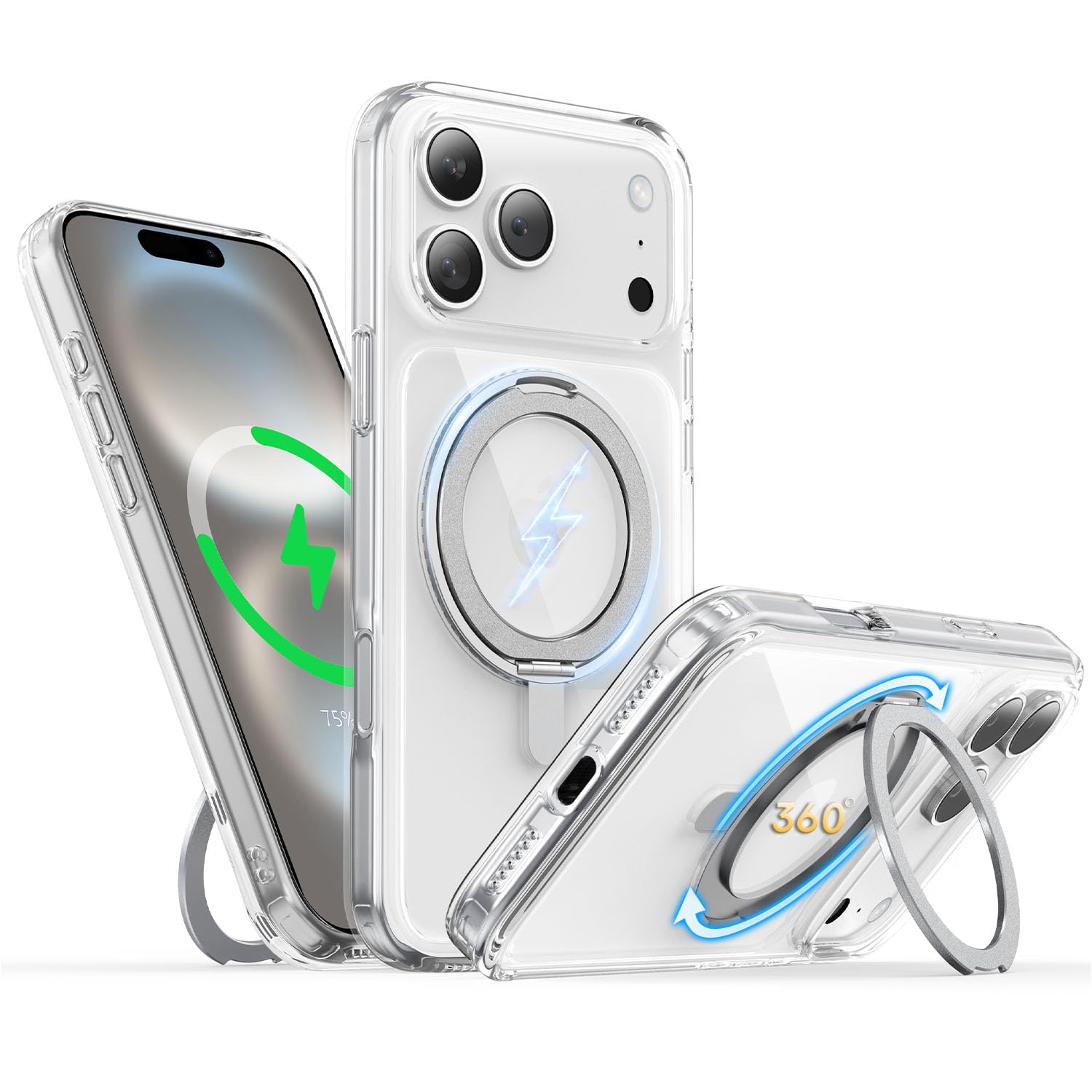 Coque iPhone 17 Pro Max Transparente Antichoc MagSafe Fine avec Anneau de Support Intégré - 8
