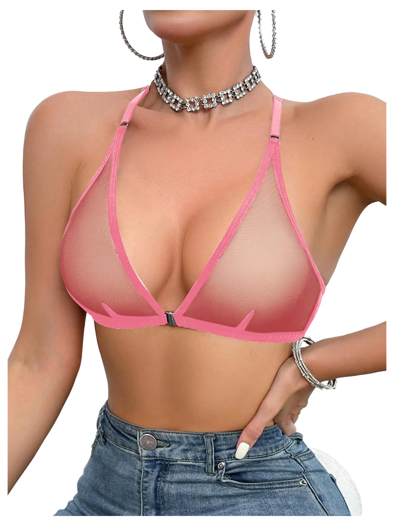 SOLY HUX Women's Sheer Mesh Bralette Front Closure Bras
