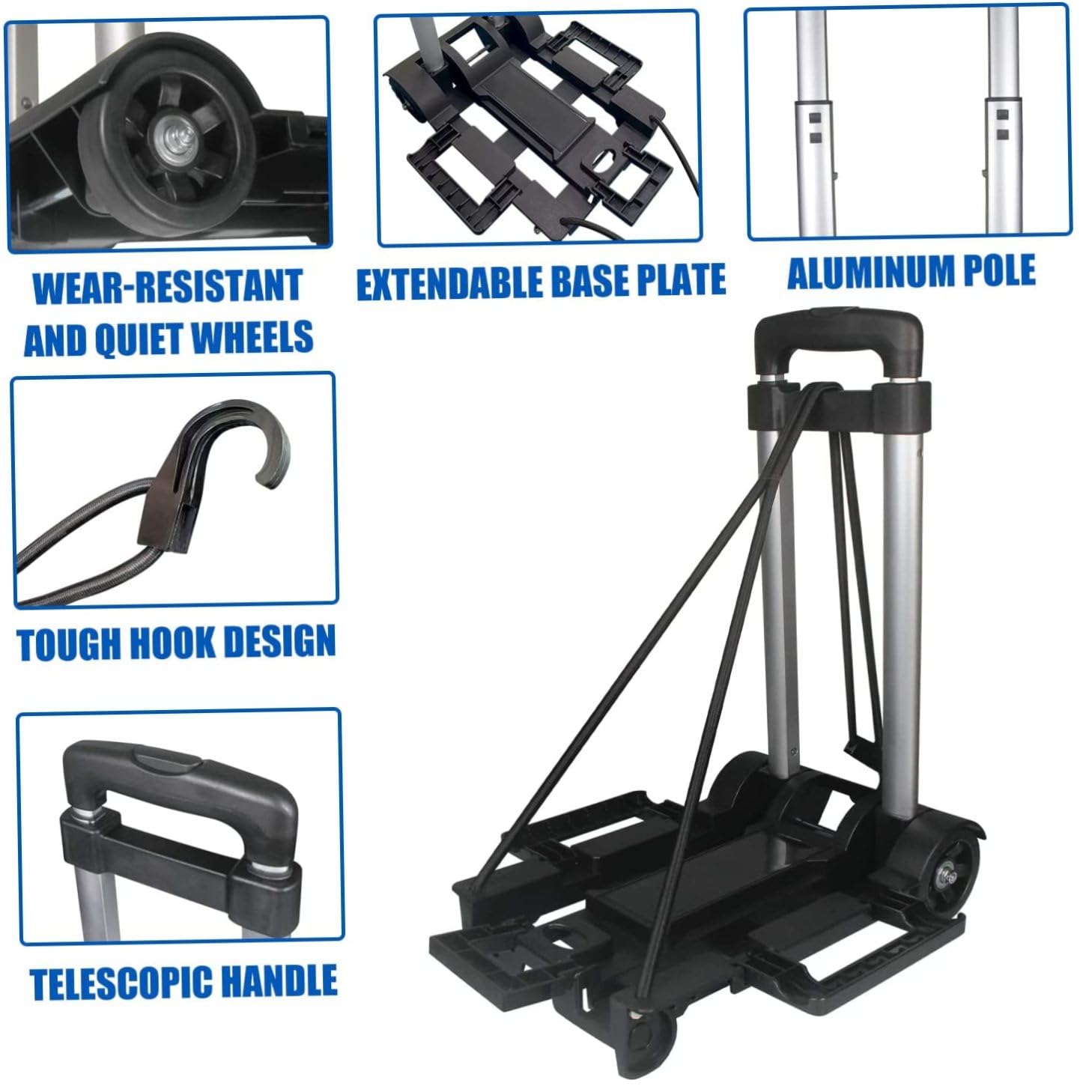 Holibanna Carrito Plegable Ruedas De Carrito De Equipaje Plegable para Exteriores Interiores De Aluminio