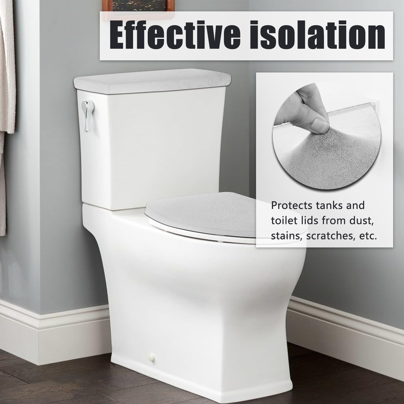 Toilet Tank Lid Cover, Stretch Velvet Toilet Lid Seat Cover Set - Image 4