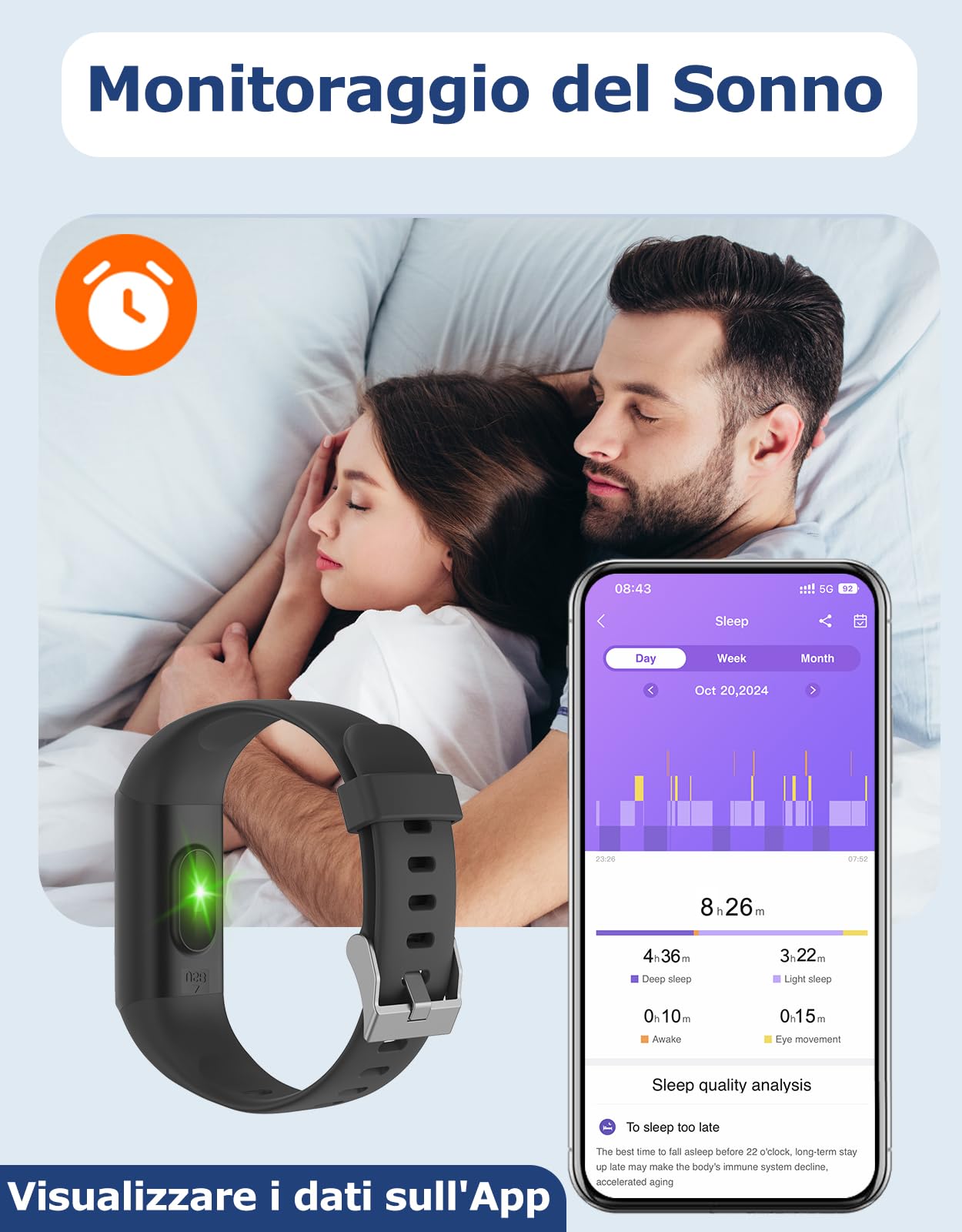Cloudpoem Orologio Fitness Uomo Donna Bambini Contapassi da Polso Smartwatch Smartband Cardiofrequenzimetro Cronometro Conta Calorie KM Sonno Notifice Messaggi Impermeabile IP68 per Android iOS Nero