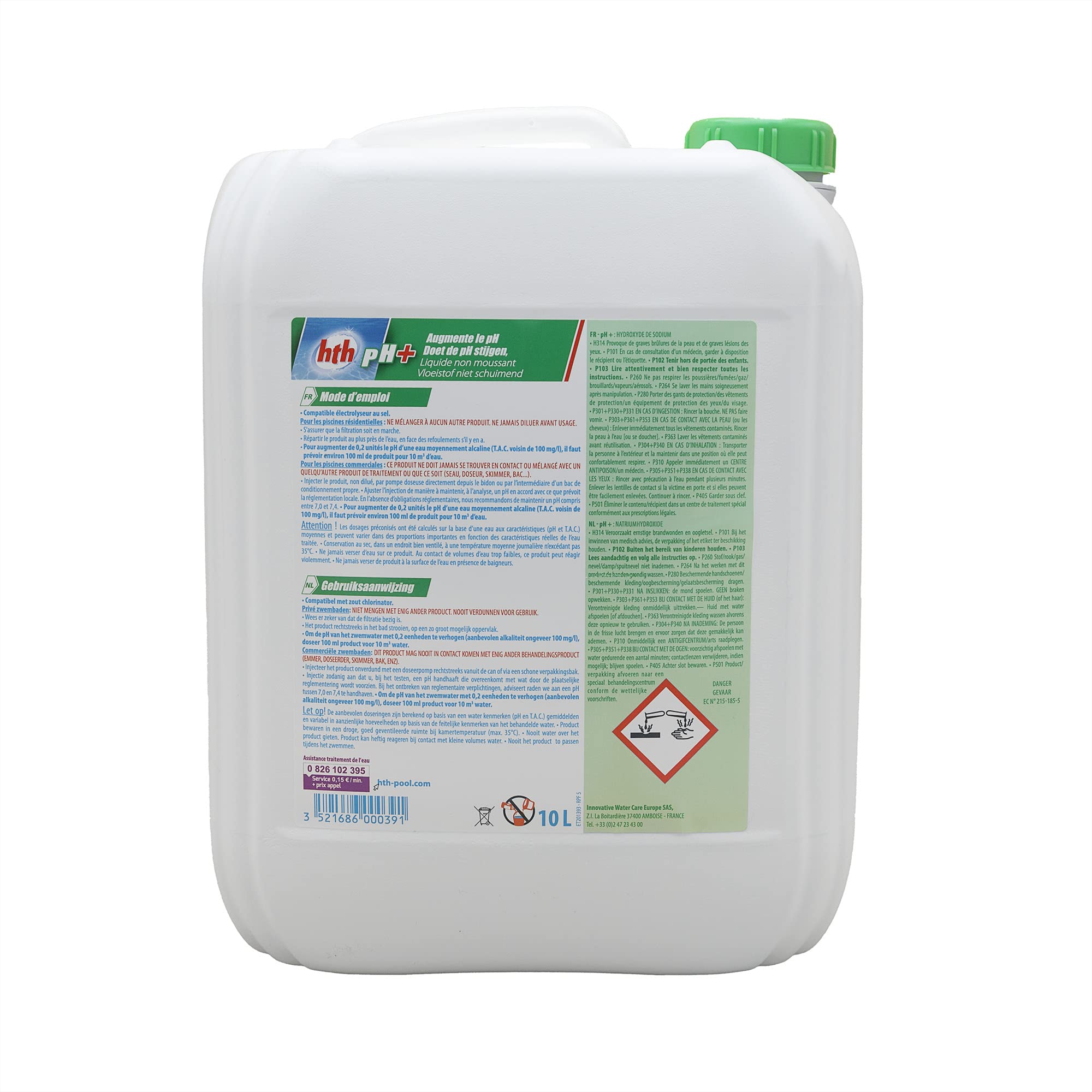 HTH pH Plus Liquide - 10L | Correcteur de pH Liquide - Augmente Le pH + 10 Tests HPS OFFERTS 6 en 1