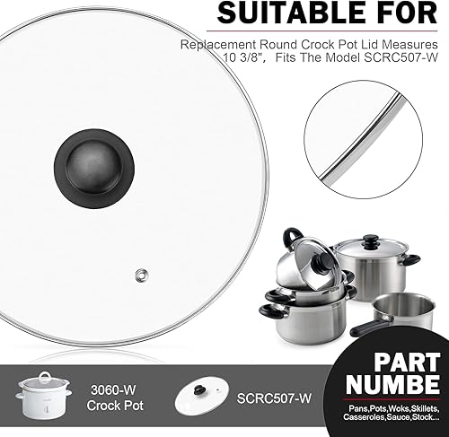 Miniatura 5 de Tapa de olla de cocción lenta de vidrio de 10 38 pulgadas SCRC507 - Reemplazo para W Rival
