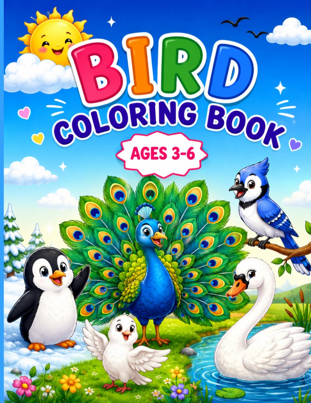 Bird Coloring Book: Bold and Easy Bird Coloring Pages for Kids Ages 3–6 | Learn Bird Names While Coloring
