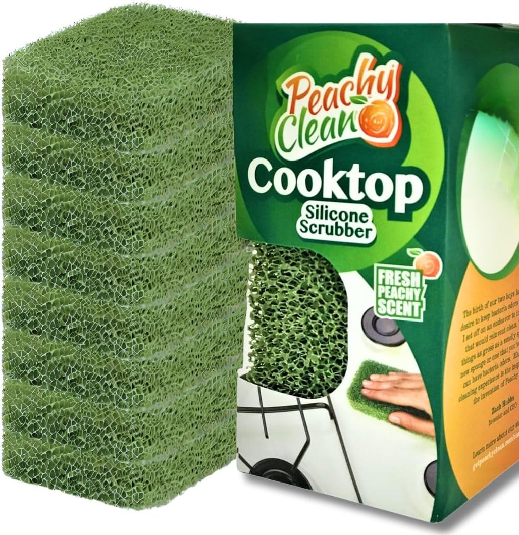 Peachy Clean Silicone Cooktop Sponge Scrubbers, Fresh Peach Scent, Non-Scratch, Odor-Resistant, Durable Household Cleaning Sponges for Dishes, Sinks, & Counter Tops Sponge, 9Pk