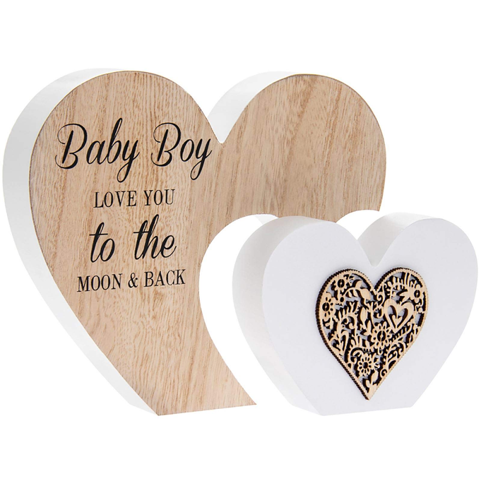 The Leonardo Collection Men's Baby Boy Love You Moon & Back Double Wooden Heart Sentit Plaque Ornat Gift