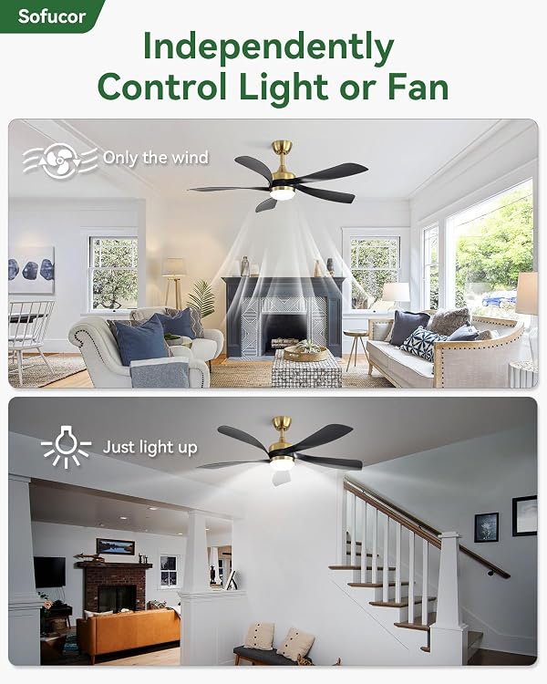 Sofucor 52 Inch Modern Ceiling Fan with Light Indoor/Outdoor Gold Black by Sofucor - Used condition - Image 7