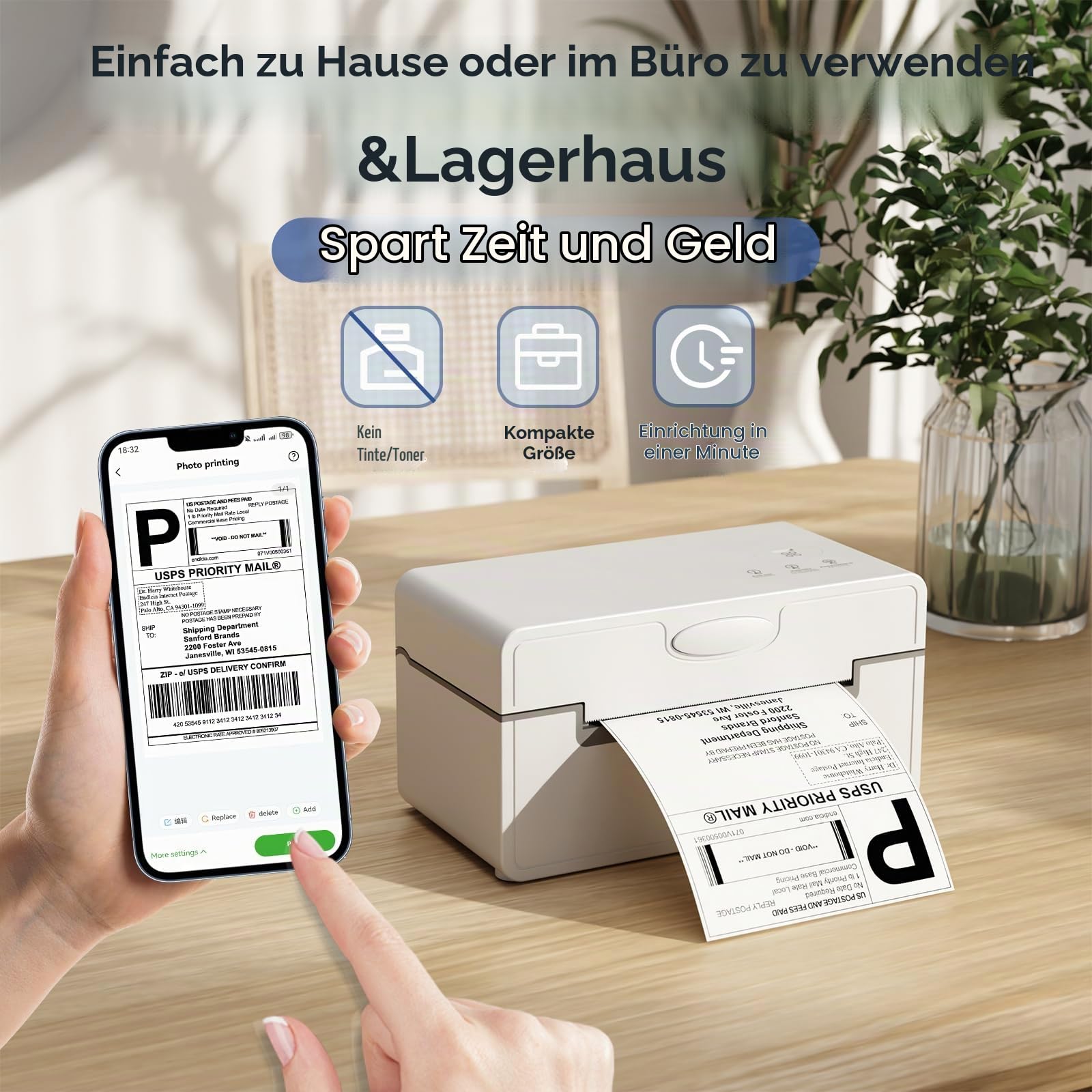 PeriPage Thermal Label Printer 4x6, DHL Shipping Label Printer, Wireless Bluetooth Labeldrucker for DHL UPS USPS, Compatible with iPhone ipad Windows