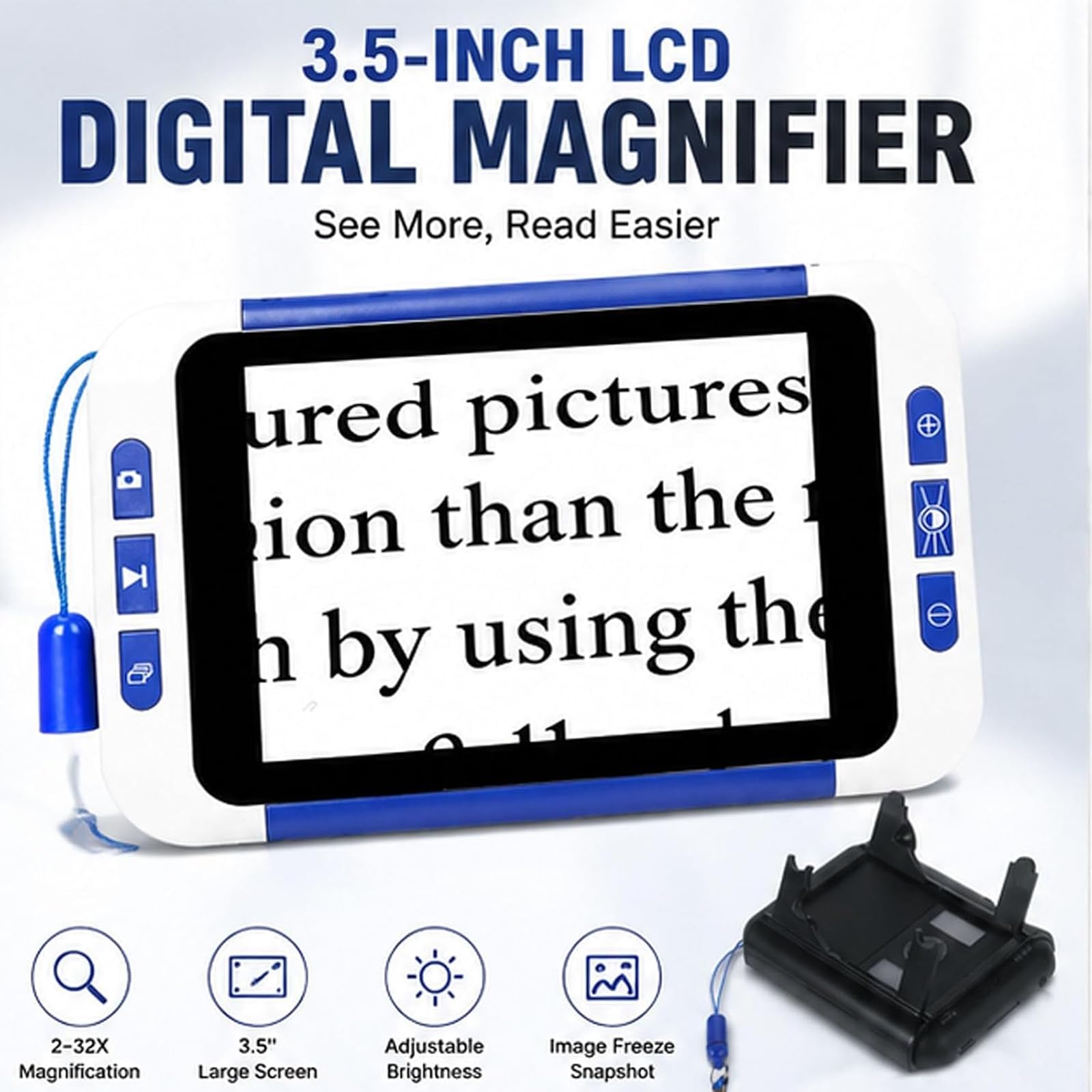 Loupe numérique Portable de 3,5 Pouces, Zoom 2-32X et 3 Modes de Couleur