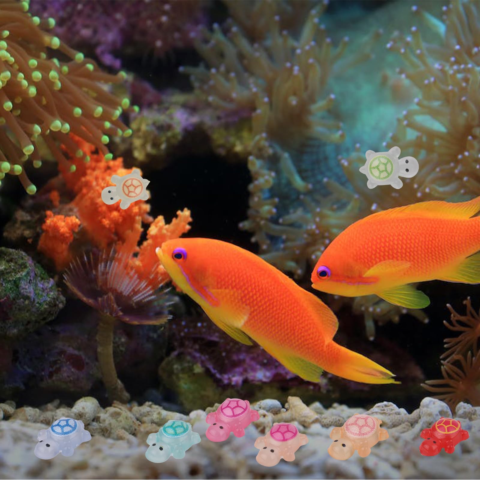 VioraWhite 98 Pcs Luminous Mini Resin Turtles Miniature Sea Turtle Glow In The Dark Cute Tiny Turtles Figurines For Crafts Doll House Garden Miniature Moss Landscape Home Cake Topper Decor (Vibrant