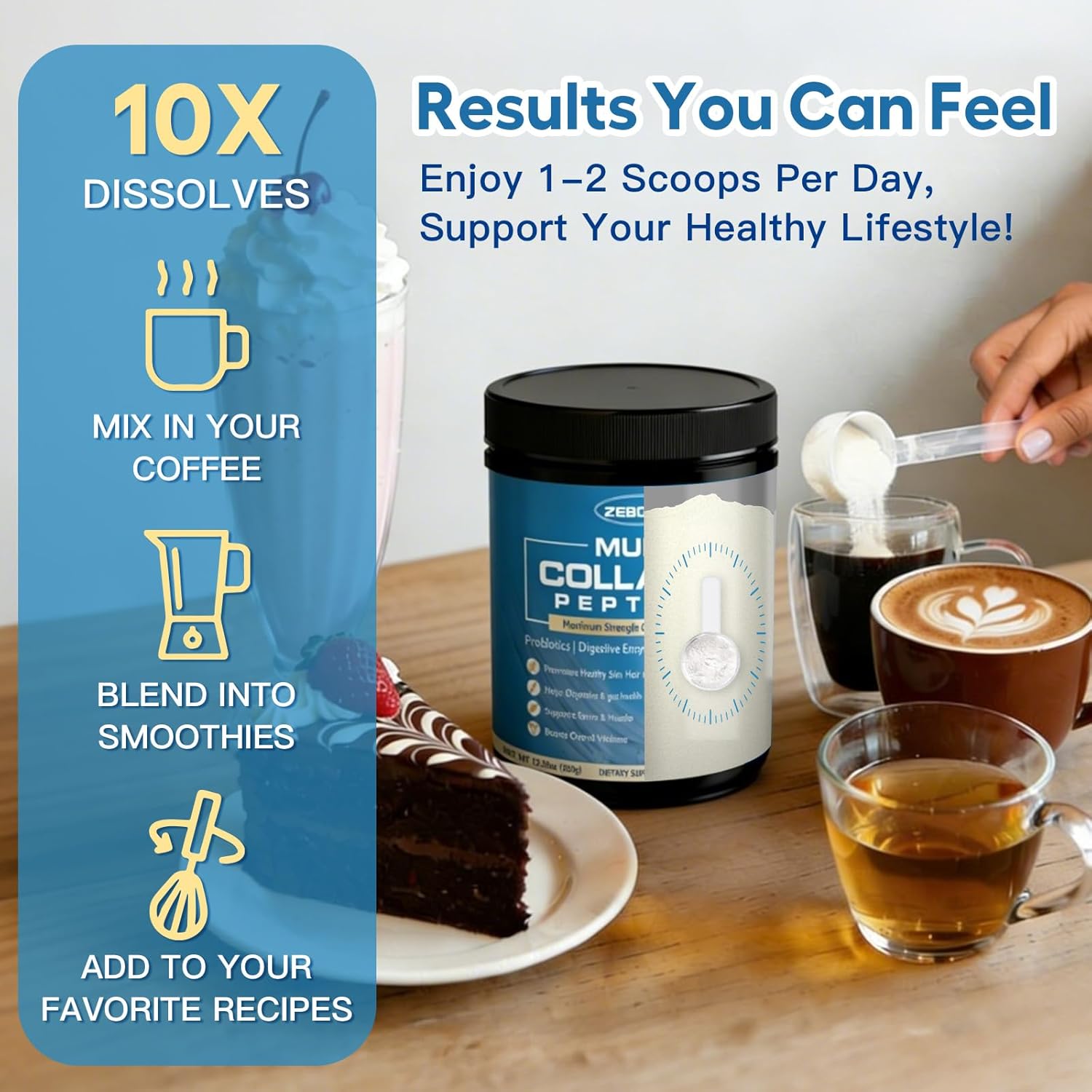 ZEBORA Multi Collagen Peptides Powder with Probiotic for Gut Health, Hydrolyzed Collagen with Digestive Enzymes, Prebiotics for Women, Support Digestive Health, Skin, Hair, Joints, Non-GMO,35 Servings
