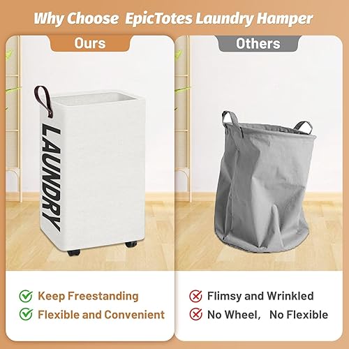 Miniatura 4 de Cesta de lavandería delgada con ruedas de 24.4 pulgadas, plegable e impermeable, contenedores de ropa de esquina estrecha independientes con asas de
