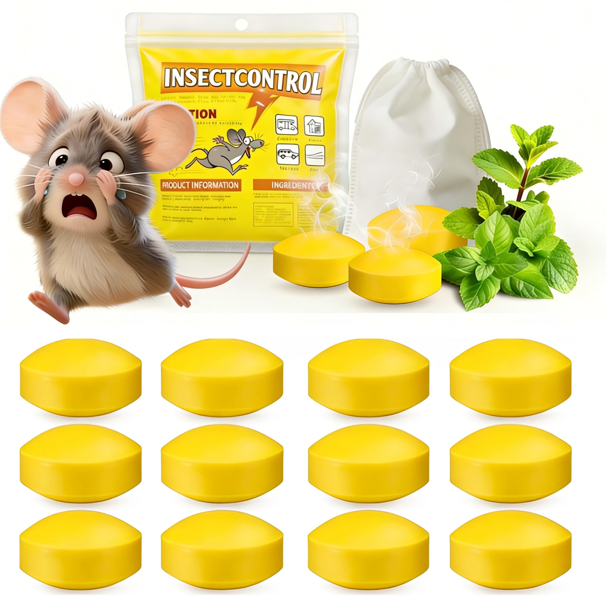 Natural Rodent Repellent - Concentrated Peppermint Oil Mice Repellent Balls, Humane Rat Deterrent, Pet-Safe Family Choice, for Kitchen/Attic/RV, Long-Lasting 30-Day Protection 12 Packs