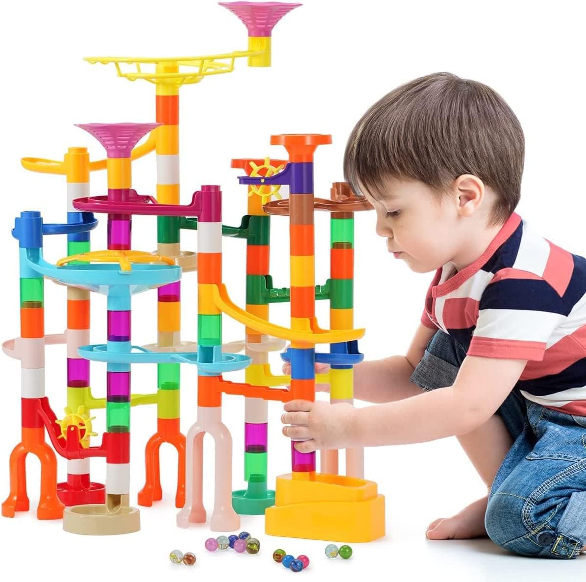 166 pcs Marble Run, Upgraded Marbles Run Kit for Kids STEM Toys with