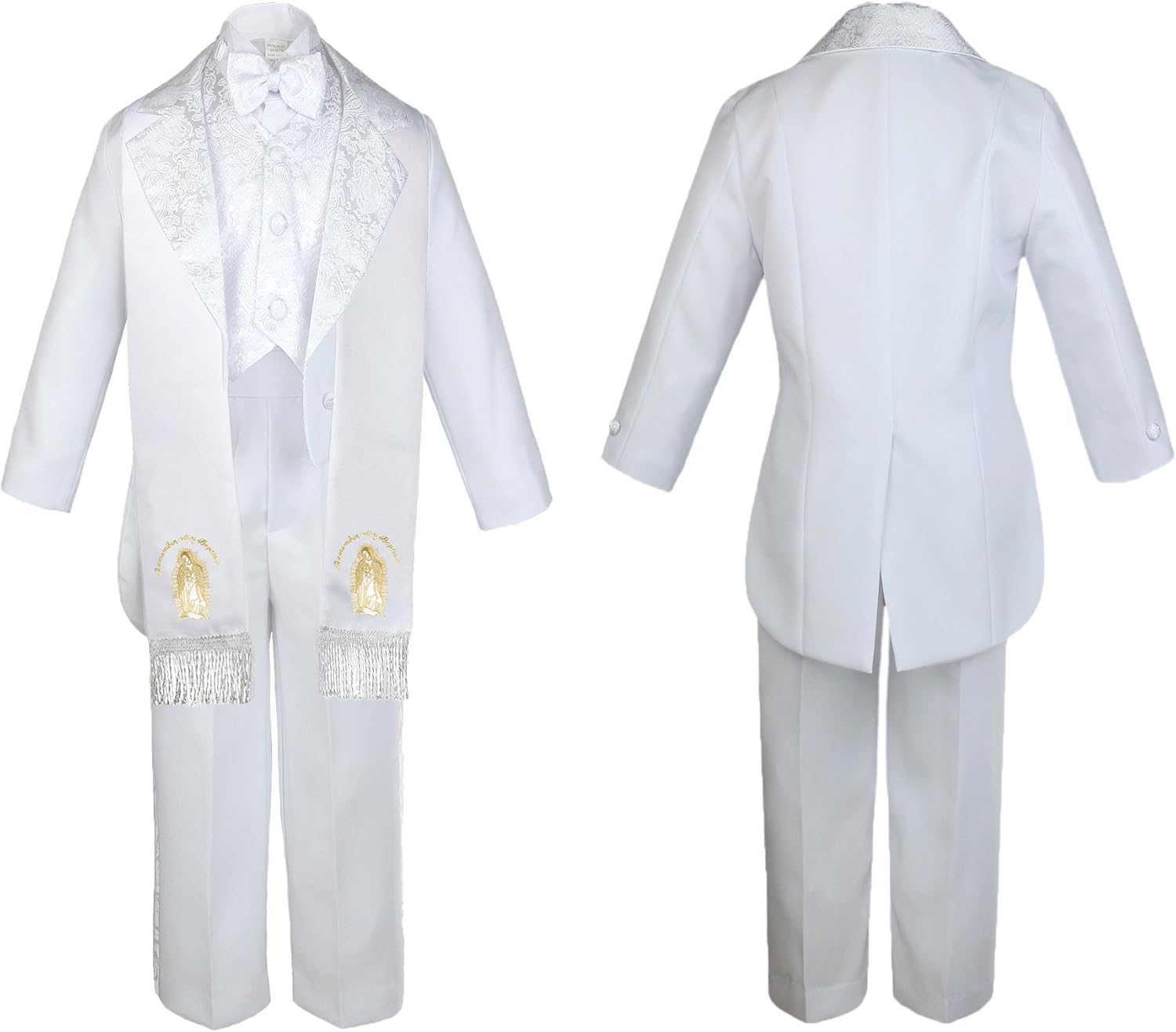 Baby Boy Christening Baptism Formal White Tail Suit Stole Virgin Mary Maria Sm-7