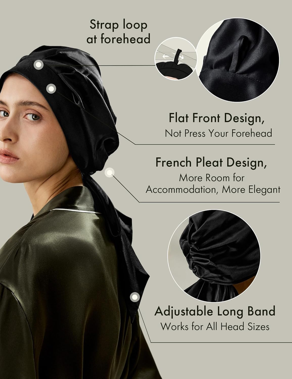 LilySilk 100% Pure Mulberry Silk Sleep Cap Womens Bonnet for Sleeping & Hair Care Night Band Head - Image 4