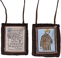 Vista 3 de Escapulario marrón de lana devocional católico Gran regalo cristiano para hitos religiosos como la primera comunión y confirmación Incluye