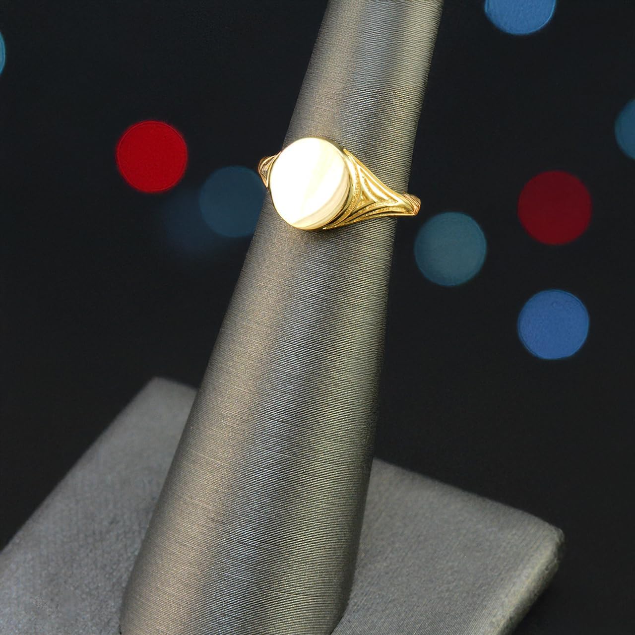 Polished Gold Petite Signet Ring Round Classic Pinky Style in Yellow Gold 10K or 14K