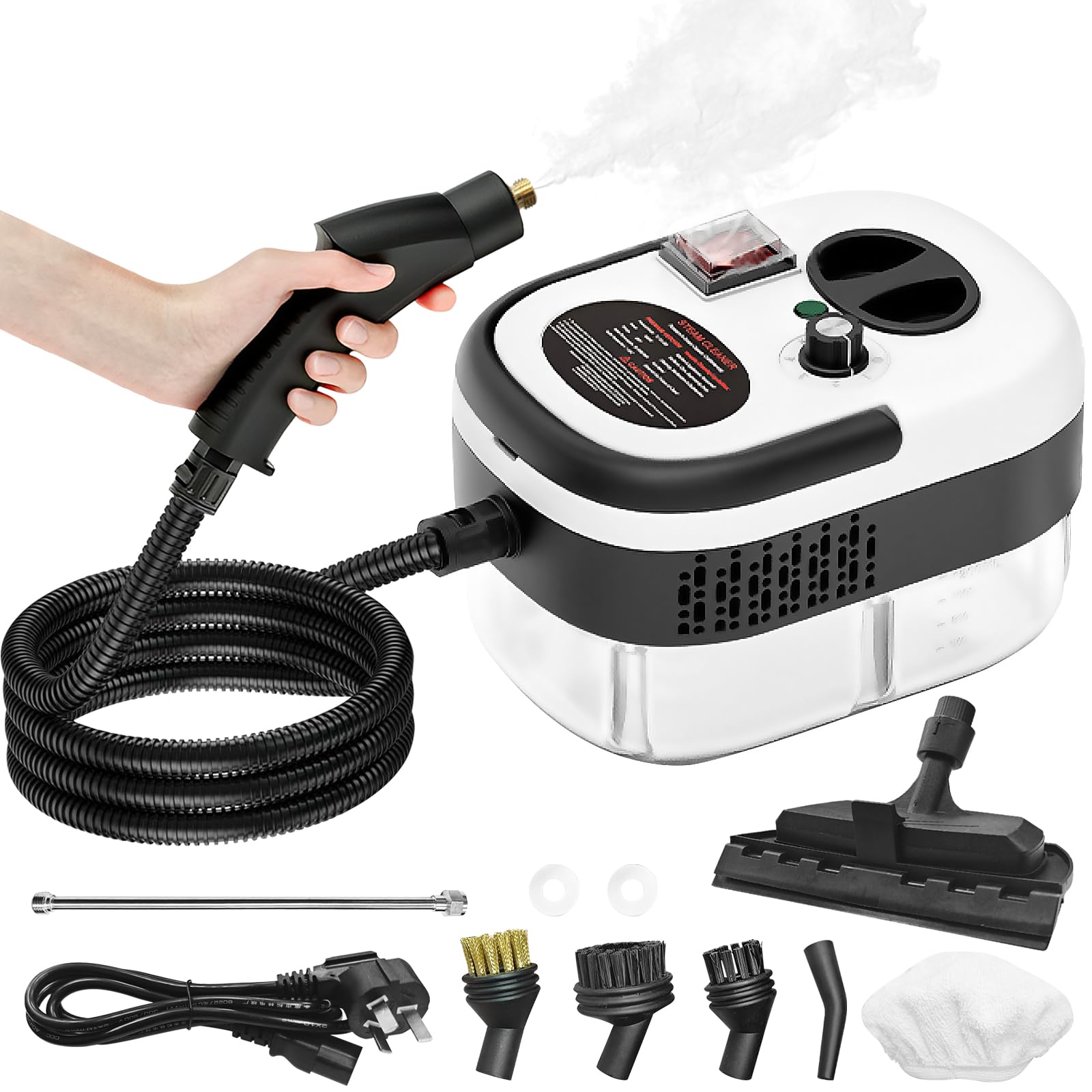 Handheld Steam Cleaner, Steamer for Cleaning, 2500W Pressurized Steam Cleaner with 1.2L Water Tank and 6 Attachments, Portable Steamer Cleaner for Home Car Kitchen Bathroom Furniture Tile Grout, White
