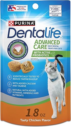 Purina DentaLife Hecho en instalaciones de EE. UU. Golosinas dentales para gatos, sabor a pollo sabroso - (Paquete de 10) Bolsas de 1.8 oz