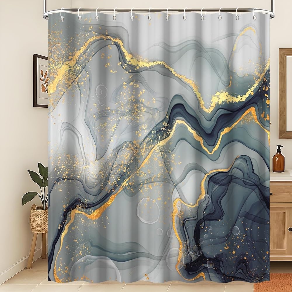 Xiaoterna 150x180cm Marble Shower Curtain Black Grey Gold Dots Waterproof Polyester Bathroom Curtain Luxury Modern Aesthetic Artistic Machine Washable Mildew Resistant Bathroom Decorative Fabric โ image 1