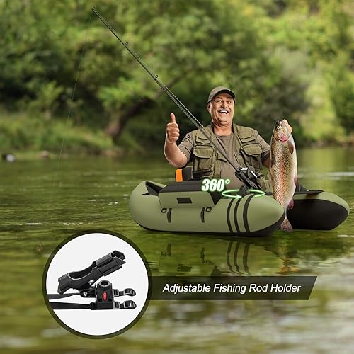 Miniatura 33 de GYMAX Tubo flotador de pesca, barco de pesca inflable de 350 libras con paleta, bomba, aletas, estatores de anzuelos, regla de pescado, bolsillos