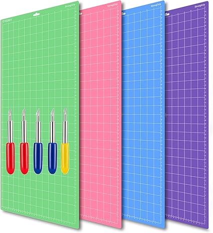 EVISWIY 4PCS 12x24 Mats Compitable with Maker 3/Maker Explore Air 2/Air/One with Blades StandardGrip/LightGrip/StrongGrip/FrabricGrip Multiple Green Blue Purple Pink Cricket Long Large Cutting Mats