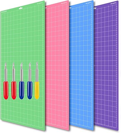 EVISWIY 4PCS 12x24 Mats Compitable with Maker 3/Maker Explore Air 2/Air/One with Blades StandardGrip/LightGrip/StrongGrip/FrabricGrip Multiple Green Blue Purple Pink Cricket Long Large Cutting Mats