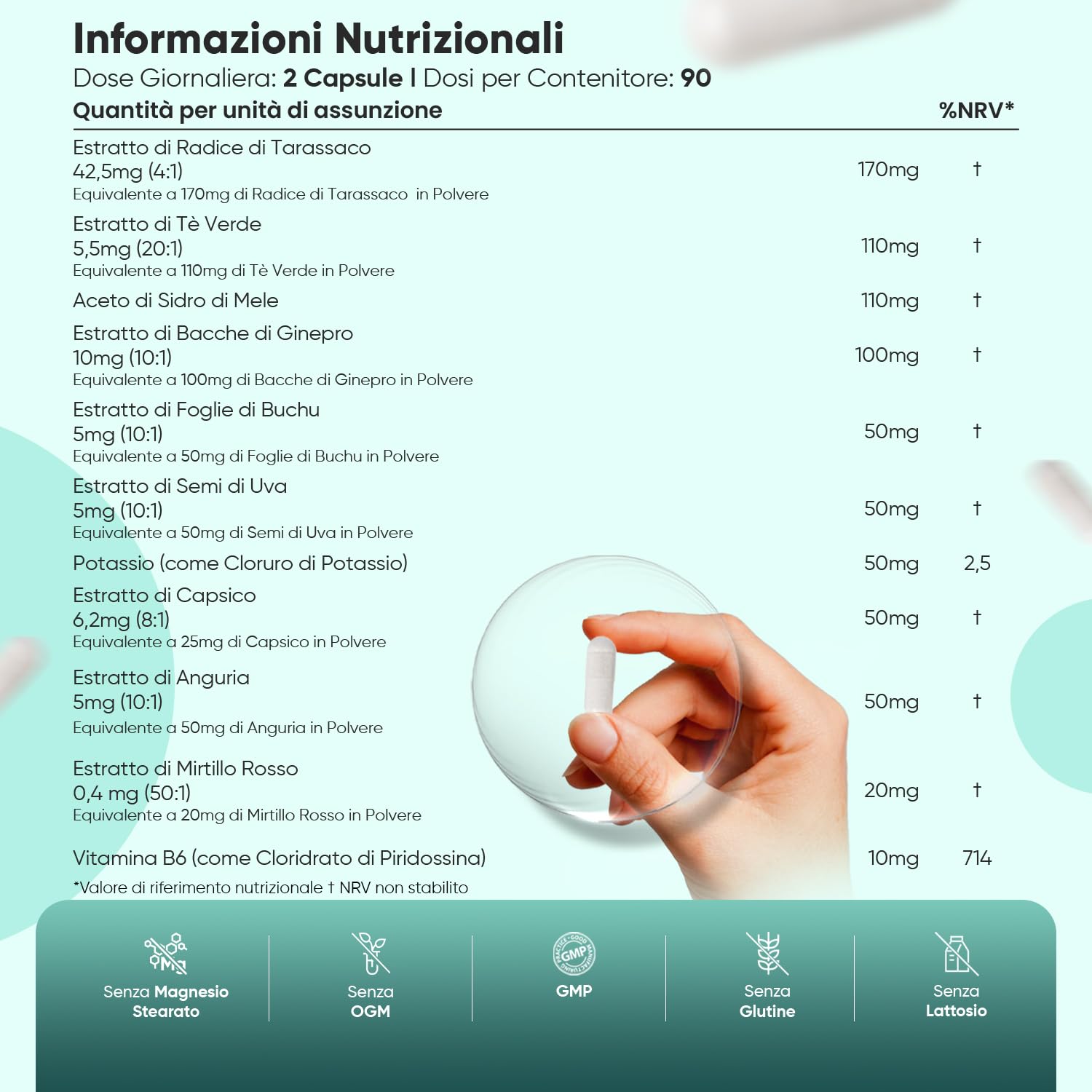 Water Away in 180 Capsule Vegane (3 Mesi di Fornitura), 770mg per Dose, Tarassaco Capsule con Te Verde, Vitamina B6, Mirtillo Rosso, Potassio e Bacche di Ginepro, Senza Magnesio Stearato né Glutine