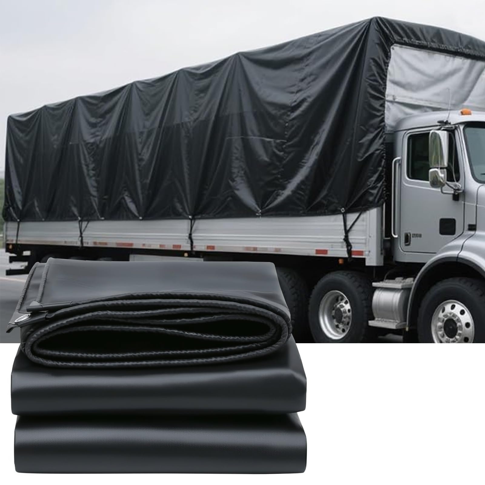 Waterproof Black Tarpaulin Cover Sheet, 1.5x2m 3x2m 3x4m 5x4m 500g/m² Canvas Tarp - Truck/Flatbed Tarps(4x5m(13.1ftx16.4ft))
