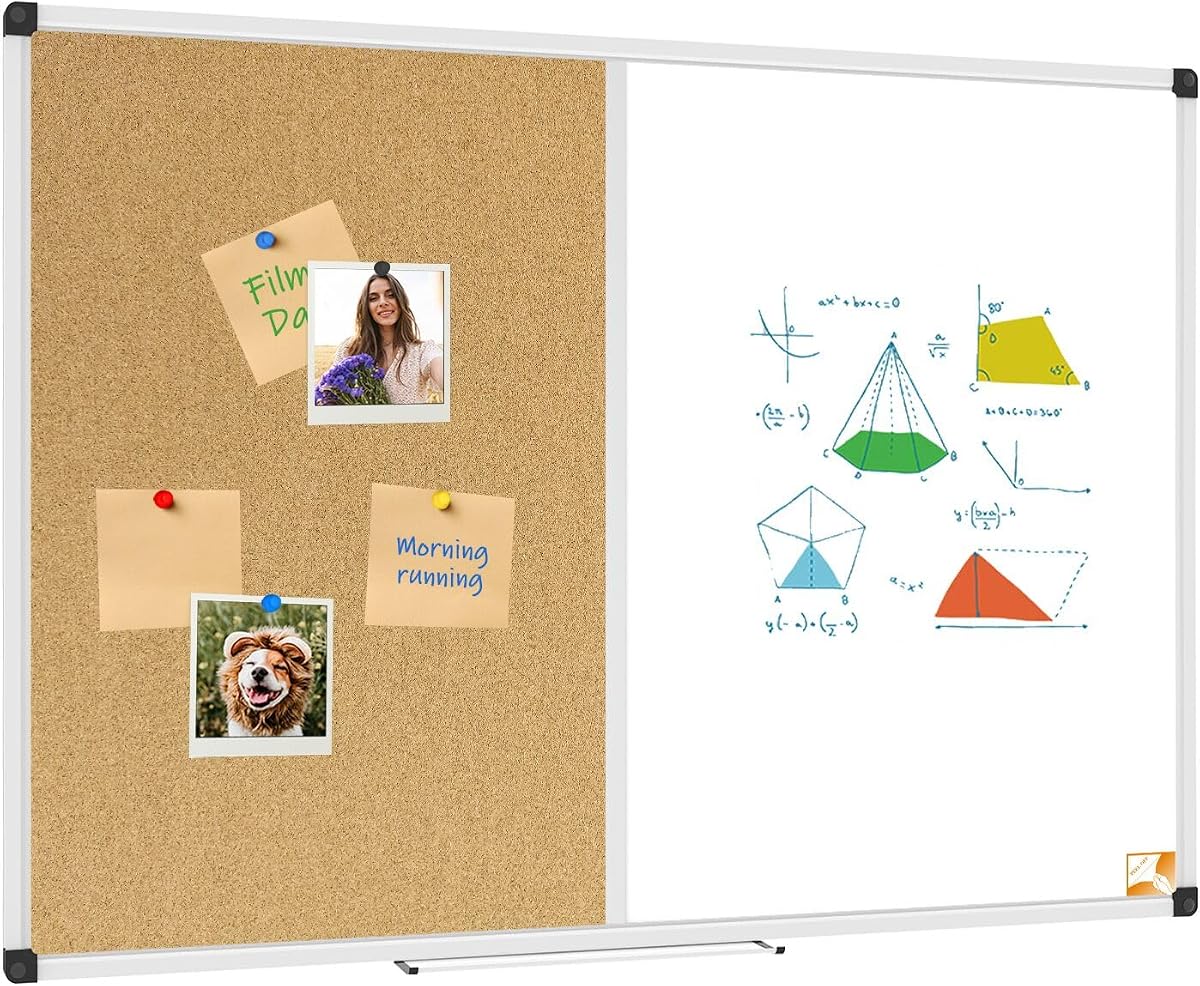 XBoard Combo de pizarra blanca magnética, 36 x 24 pulgadas | Combinación de medio tablero de borrado en seco y medio tablero de anuncios para la oficina de la escuela en casa